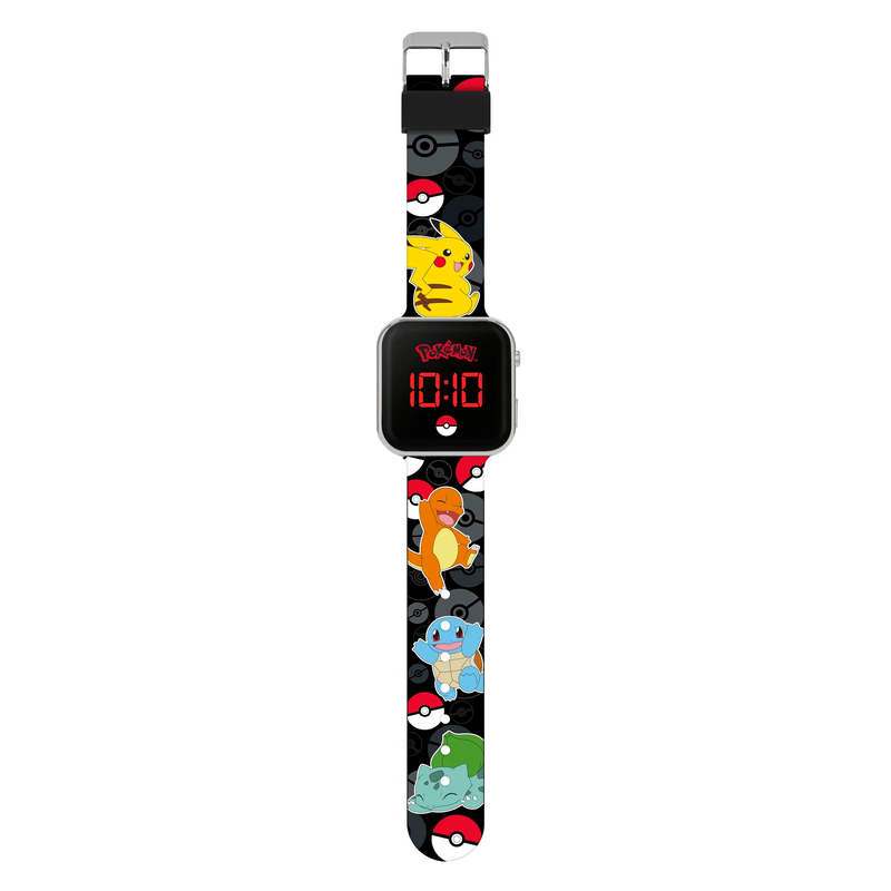 Pokemon kids digital printed black silicone strap watch image number null