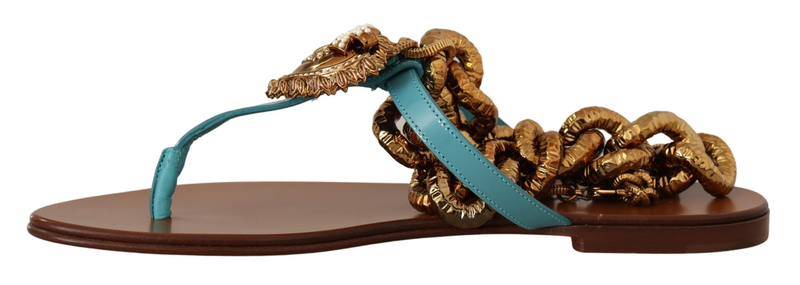Blue leather devotion flats sandals-null