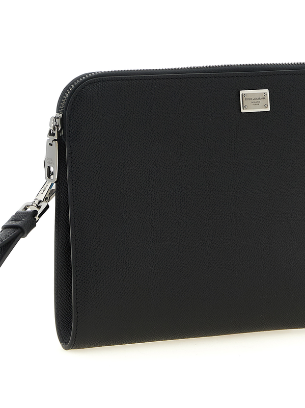 Black calfskin clutch bag-null