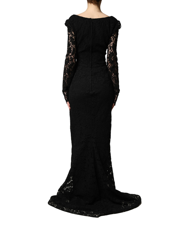 Black lace square neck longsleeve maxi dress-null