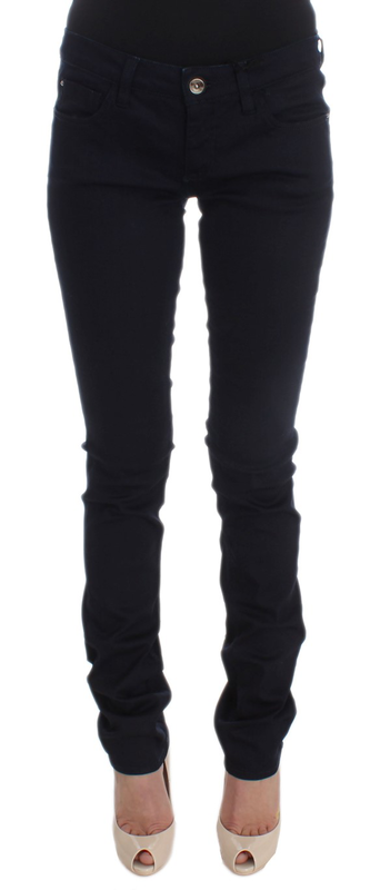 Blue cotton blend slim fit jeans-null