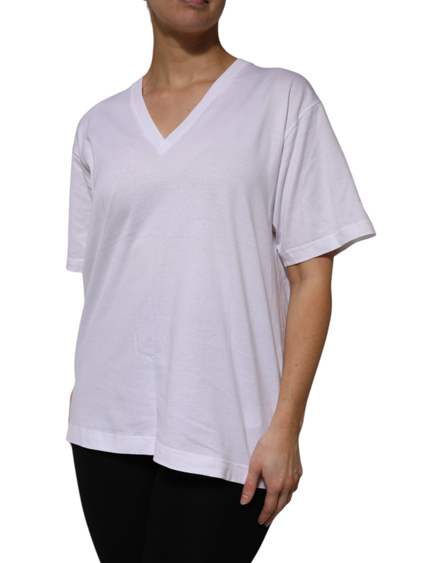 White cotton short sleeves v-neck t-shirt-null