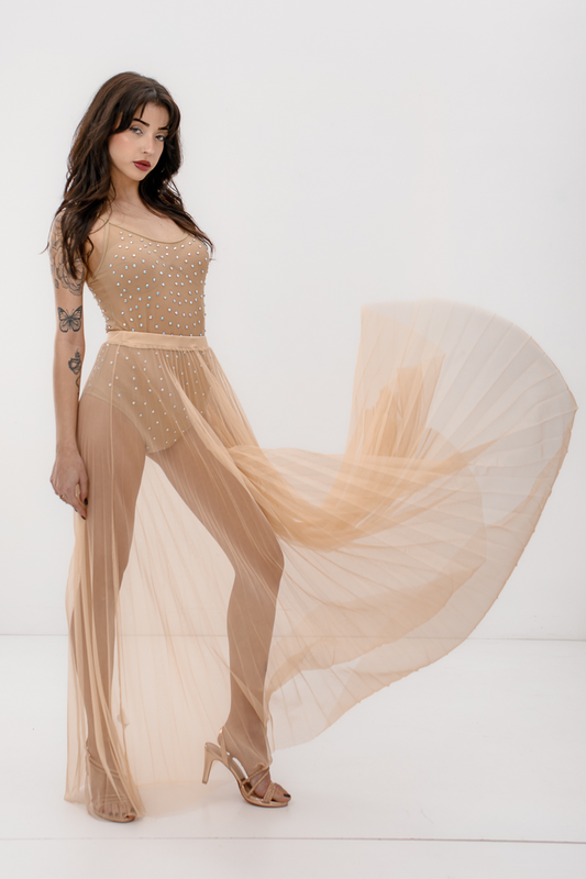 Tull skirt in pleated mesh nude-null