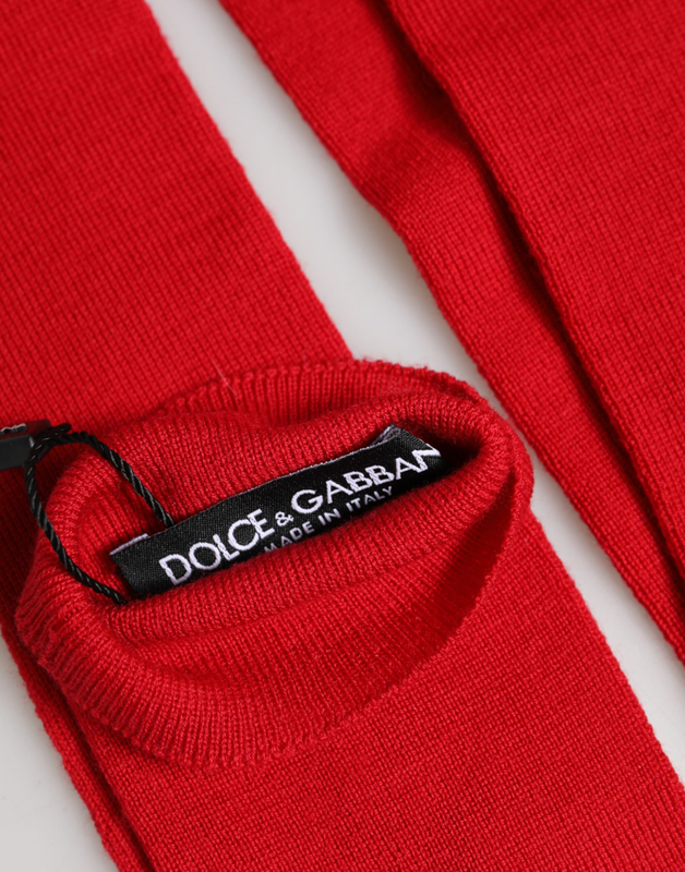 Red wool fingerless elbow length mitten gloves-null