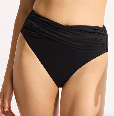 Collective high waist wrap front pant, Black, medium