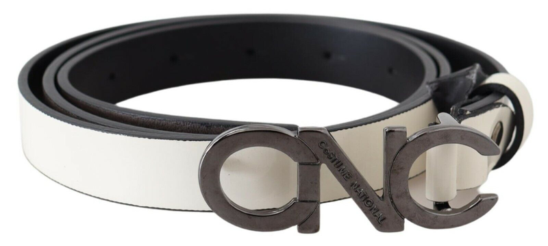 Belt mettalic gray leather logo belt-null