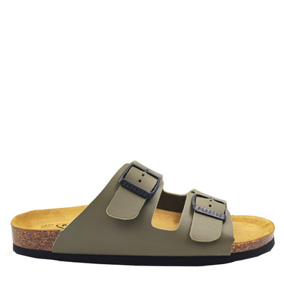 Plakton women leahter mules, Kkhaki, medium