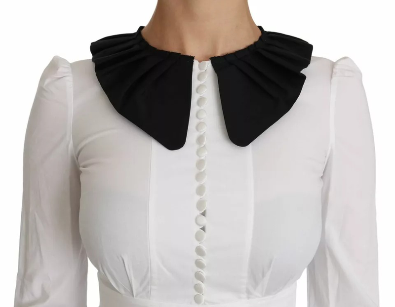 Black white decorative buttons tops shirt blouse-null