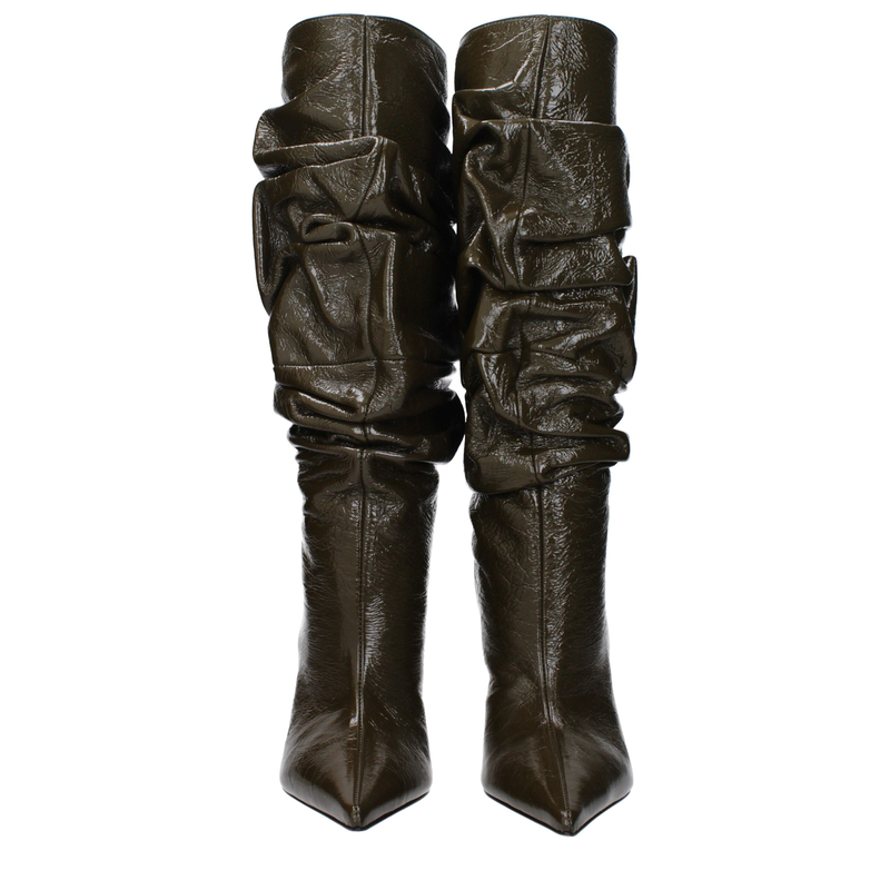 Green leather high heel boots-null