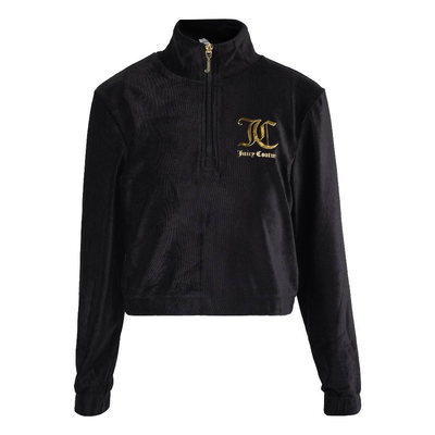 Girls corduroy velour quarter zip, Black, medium