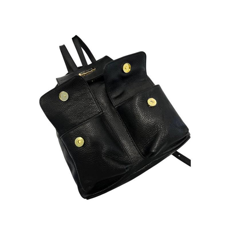 Black leather women backpack-null