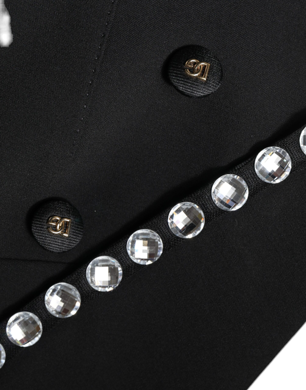Black crystal double breasted blazer jacket-null