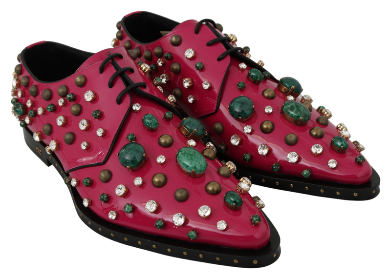 Pink leather crystals dress broque shoes-null