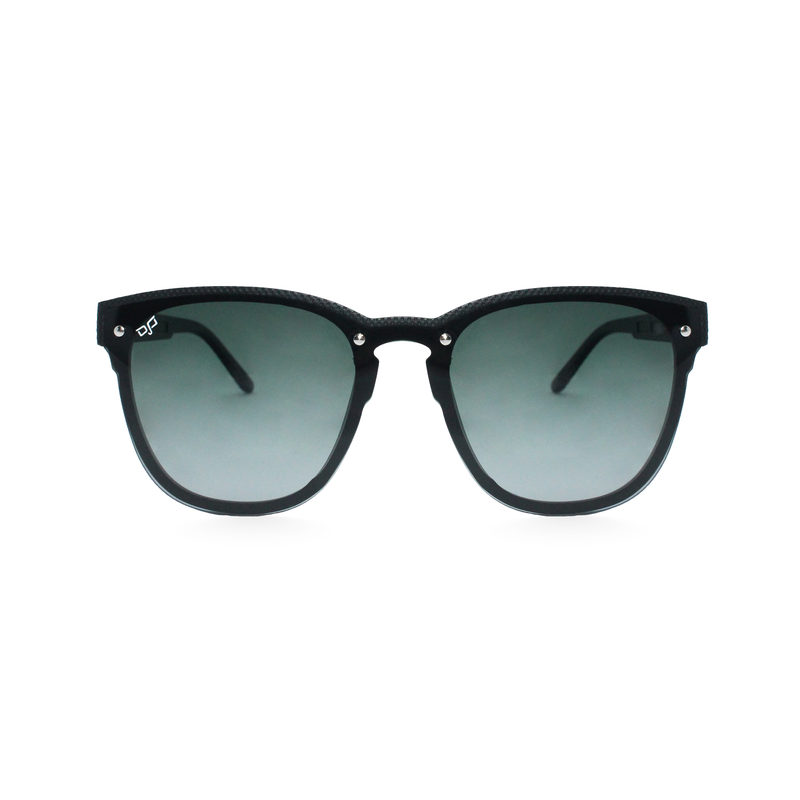 OJO sunglasses everyday square black frame and temples with carbon fiber and polarised green grad-null