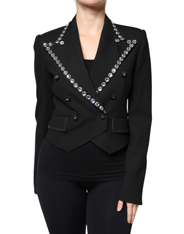 Black crystal double breasted blazer jacket-null