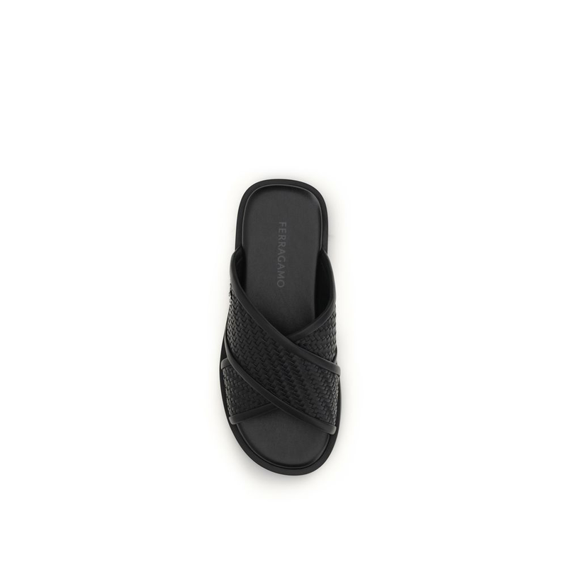 Black calf leather bos taurus flat sandals-null