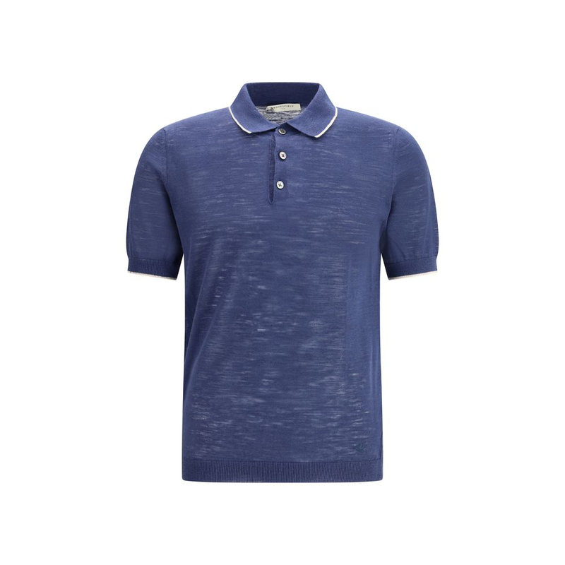 Blue linen polo shirt-null
