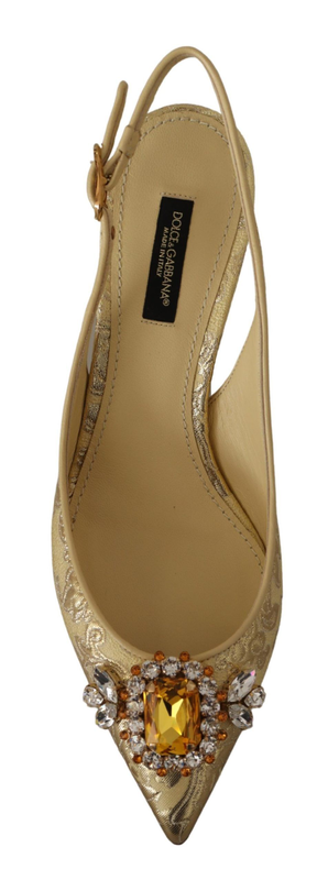 Gold crystal slingbacks pumps heels shoes-null