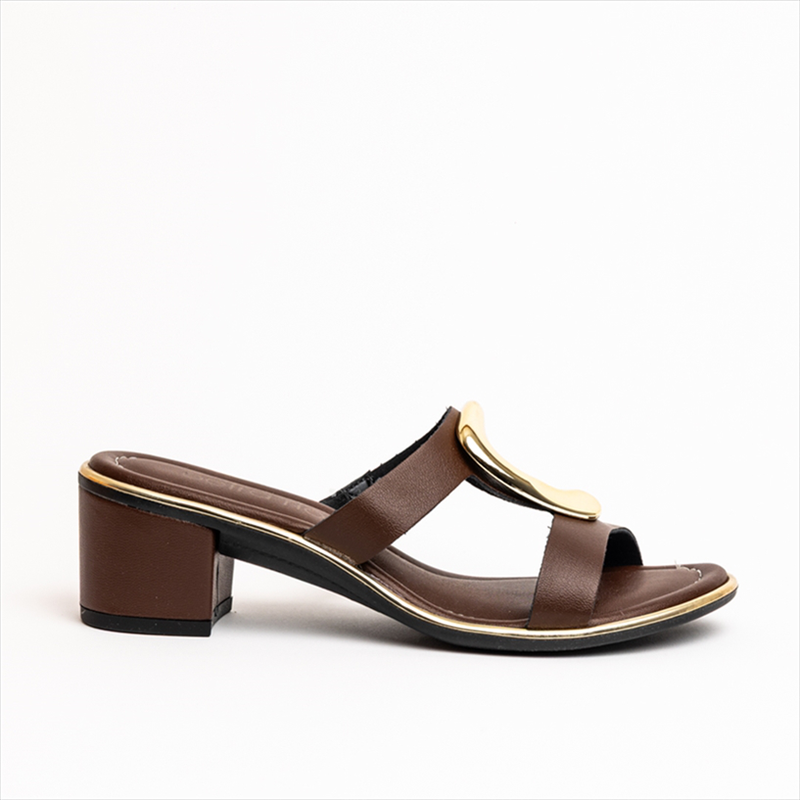 Beira rio mule low block heel sandals with gold harware detail-null