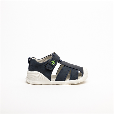 Kido caged boys sandals with aeroplane embelilisment, Navy, medium