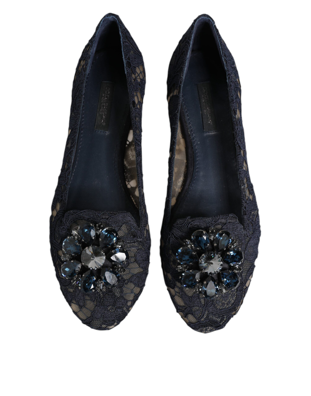 Blue taormina lace crystals flats shoes-null