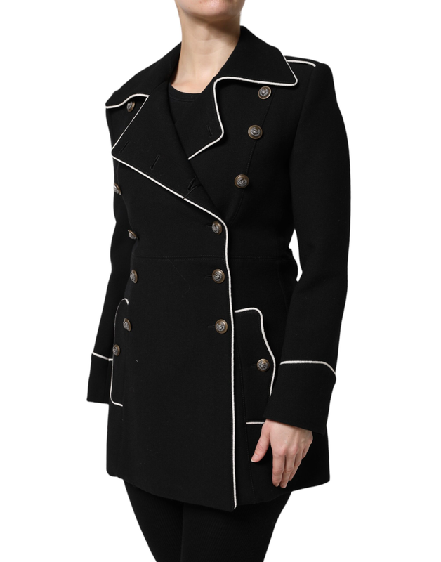 Black wool double breasted blazer jacket-null