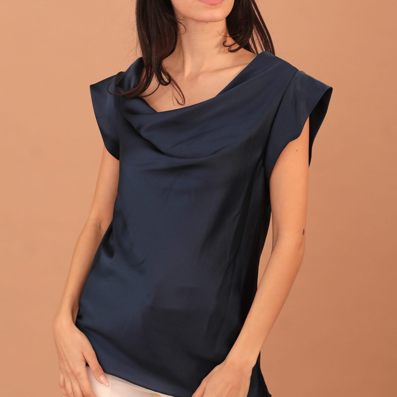 Draped short sleeved blouse - navy-null