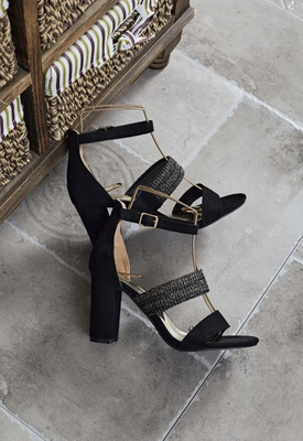 High heel suede sandal, Black, medium