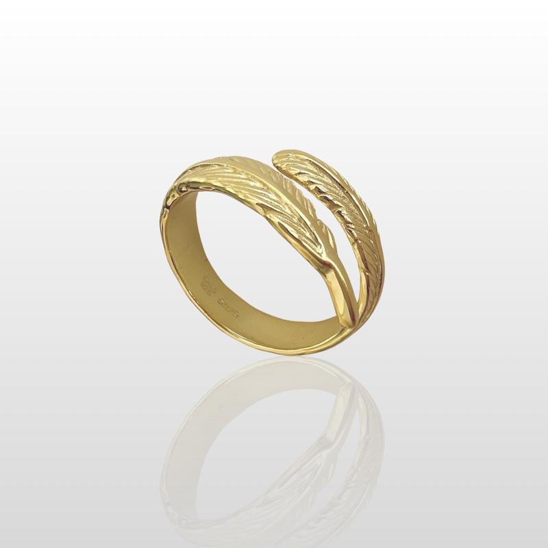 Product image: Feather ring - high quality silver 925 gold plated-null