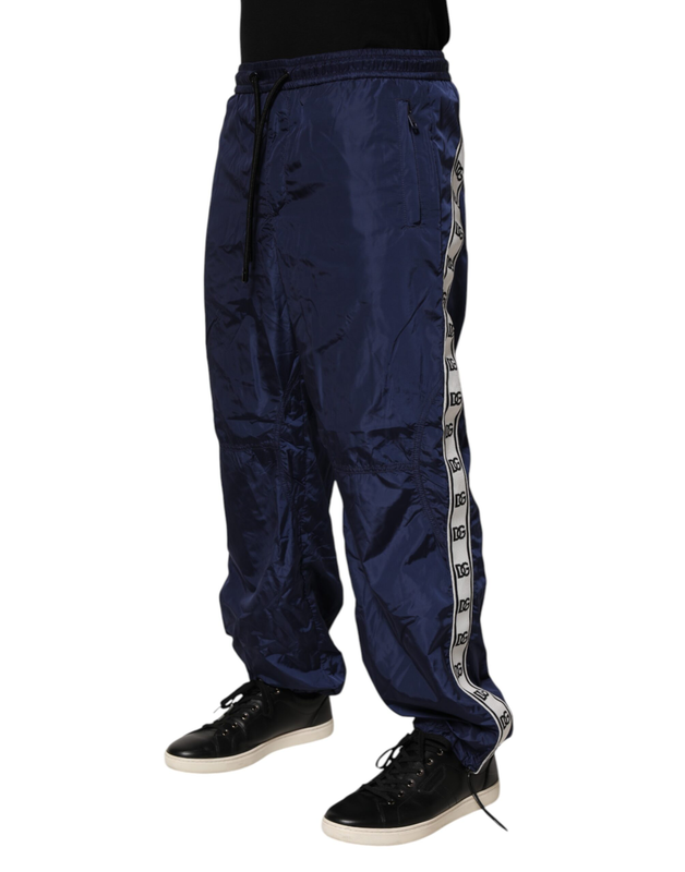 Blue nylon straight jogger sweatpants pants-null