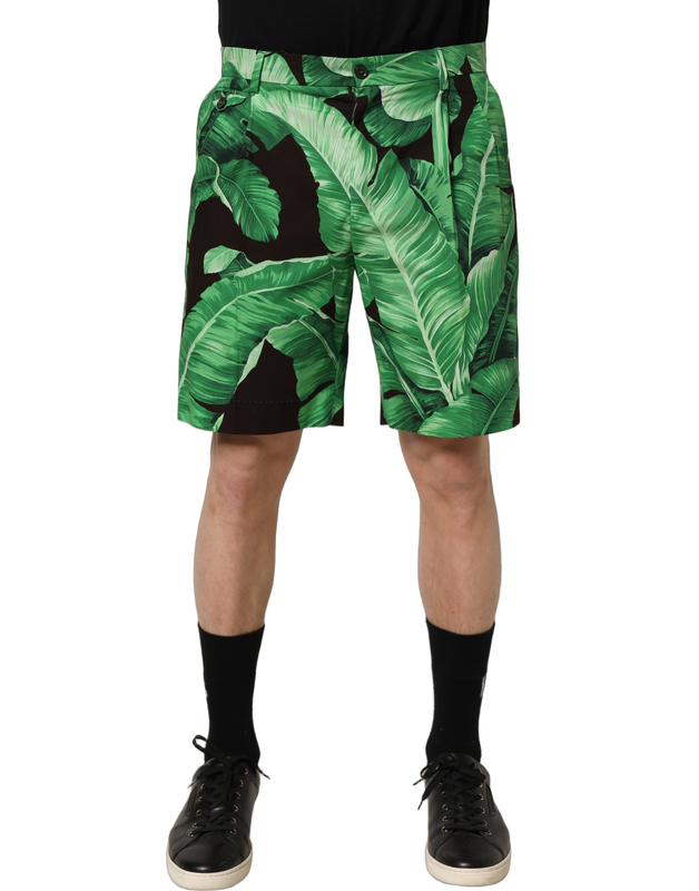 Black green banana leaf men bermuda shorts-null