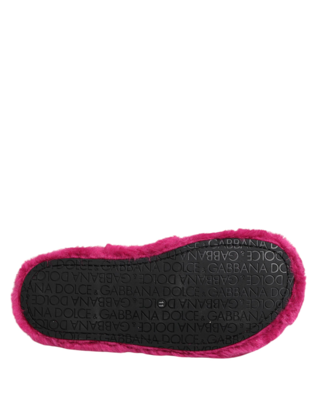 Pink acrylic faux fur mens flats sandals shoes-null