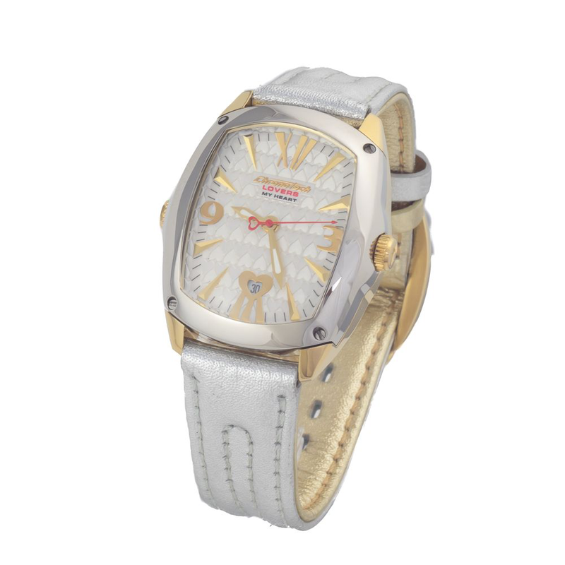 Silver leather dress watch-null