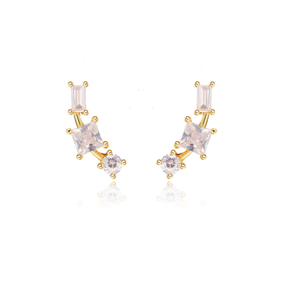 Three zircon stone ear cuffs, White Zircon-sterling Silver 925, medium