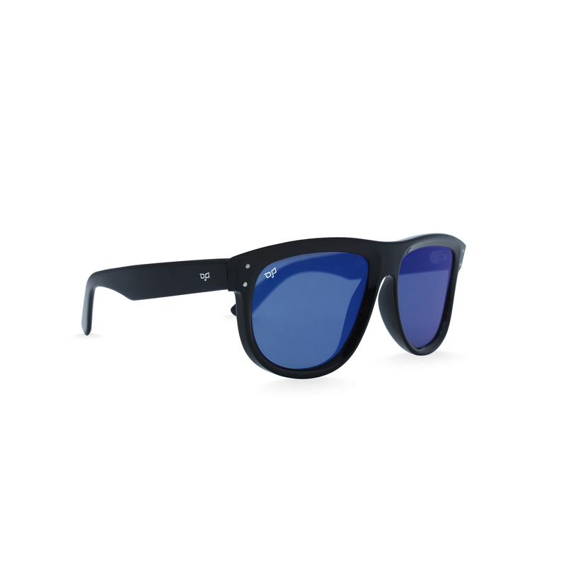 OJO sunglasses classic handmade shine black frame and temples with nylon black blue reverse l. Rx-null