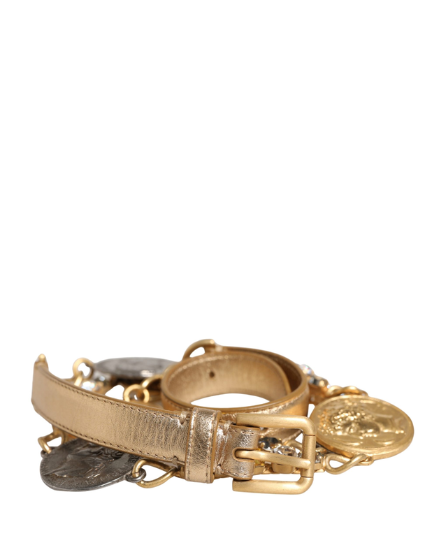 Gold brass chain coin embellished metal buckle belt-null