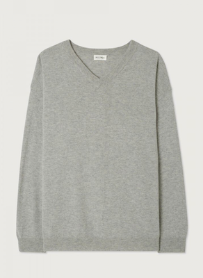 American vintage v neck pullover, Gris Clair Chine, medium