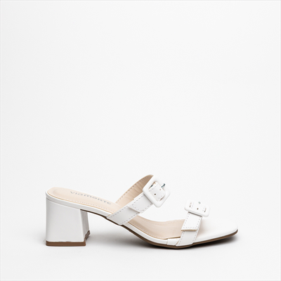 Via marte low block heel mule sandals, White, medium