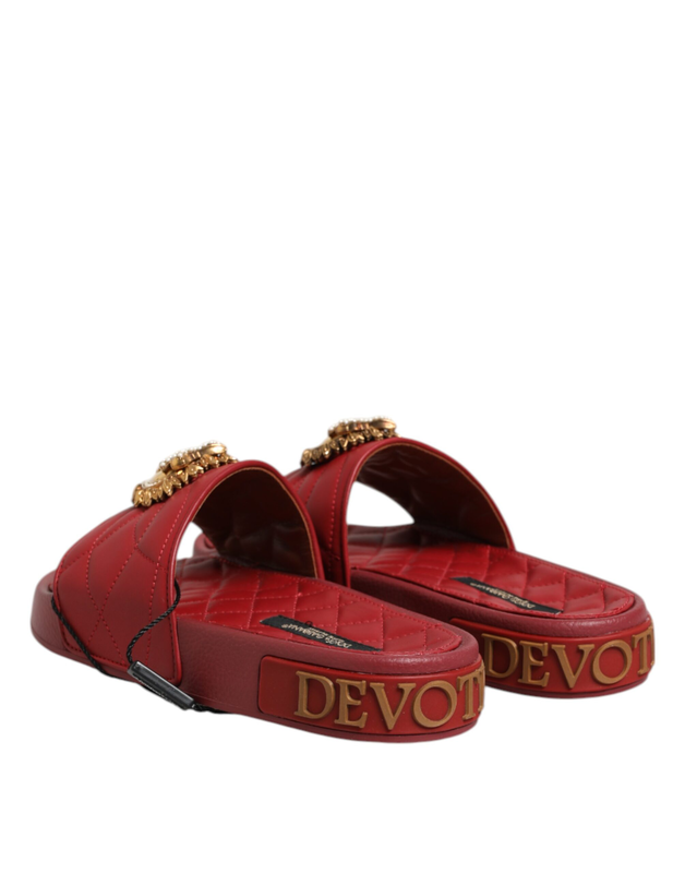 Red devotion matelass&eacute; leather slides shoes-null