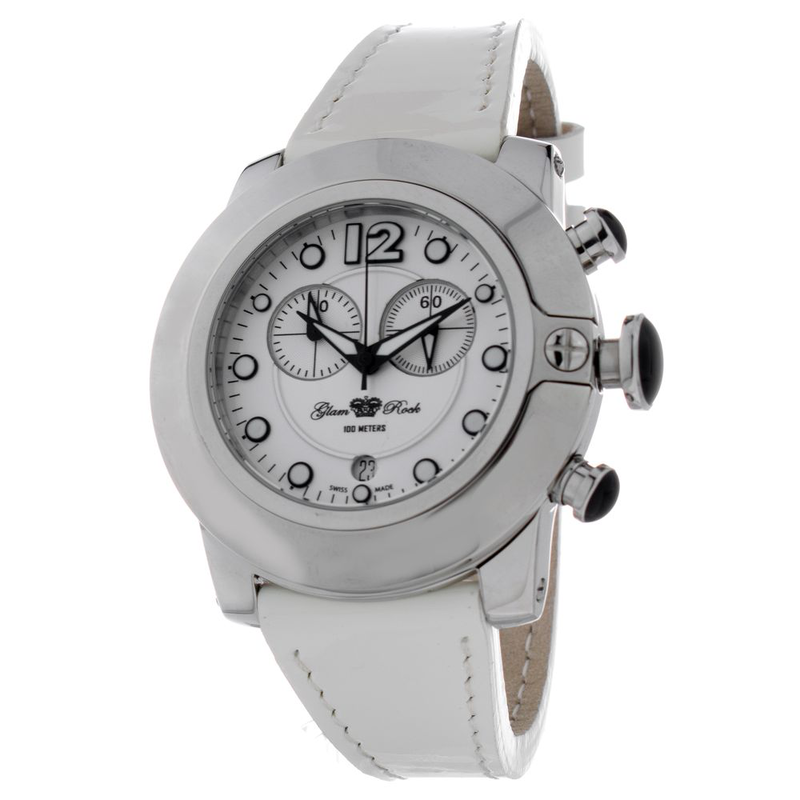 White leather dress watch-null