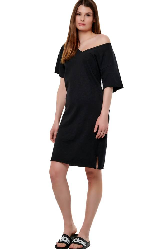Women's slub v-neck dress-null