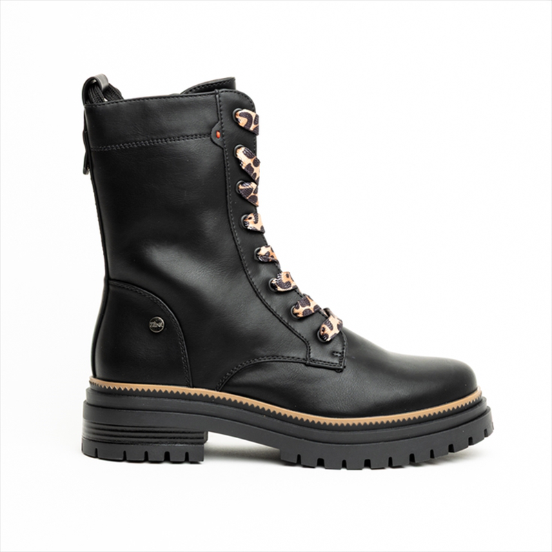 Miss belgini flat ankle combat boots with leopard laces-null