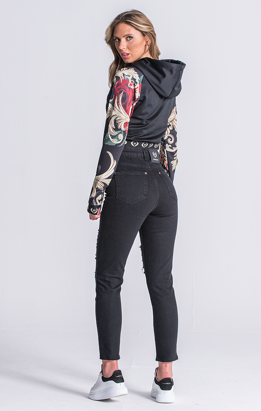 Black burlesque cropped hoodie-null