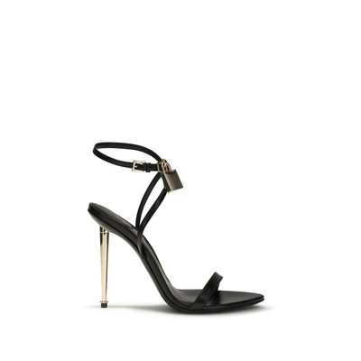 Black goatskin stiletto heel sandals, Black, medium