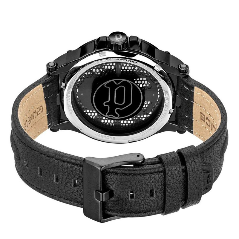 Black leather dress watch-null