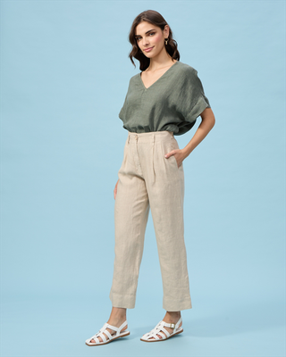 Trouser crop linen, Beige, medium