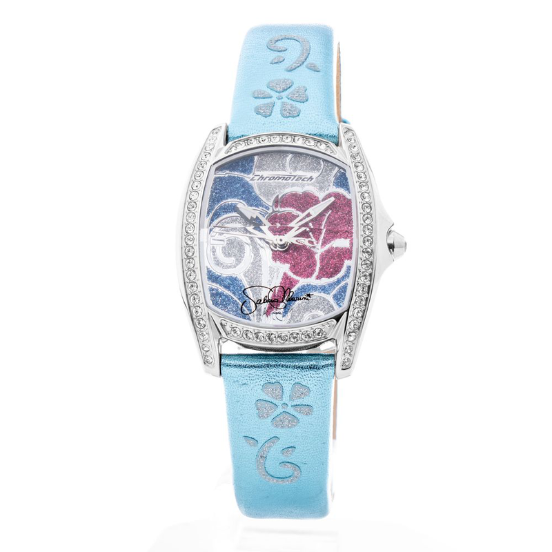 Blue leather dress watch-null