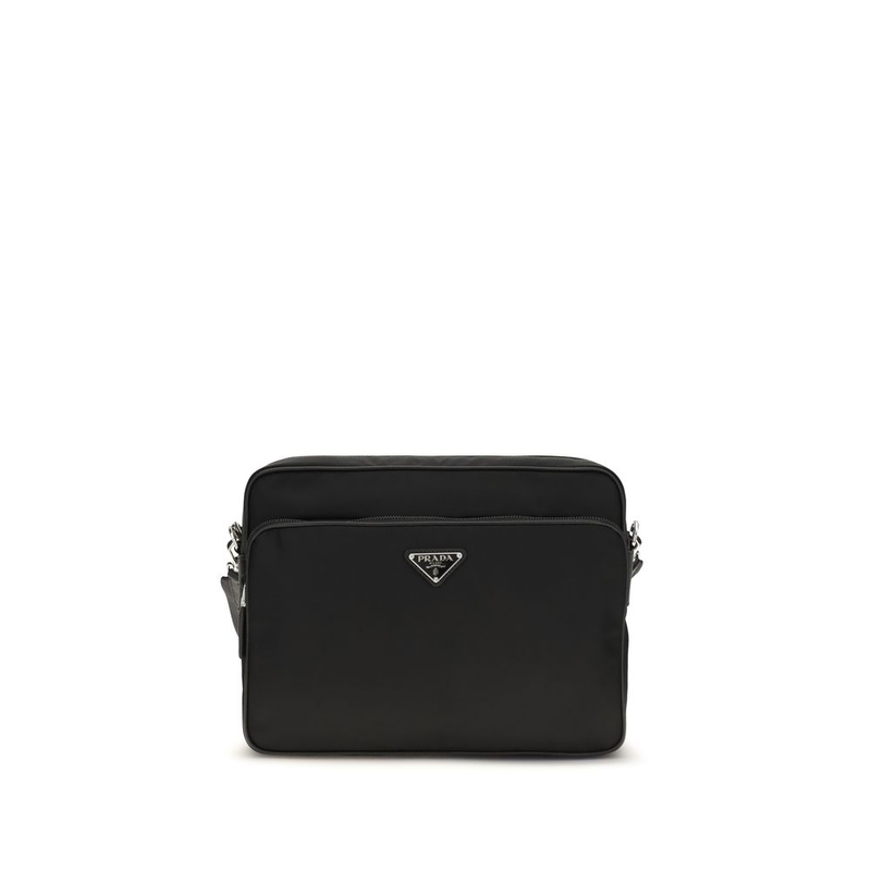 Black recycled polyamide shoulder bag-null