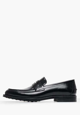Black leather shoes, Black, medium