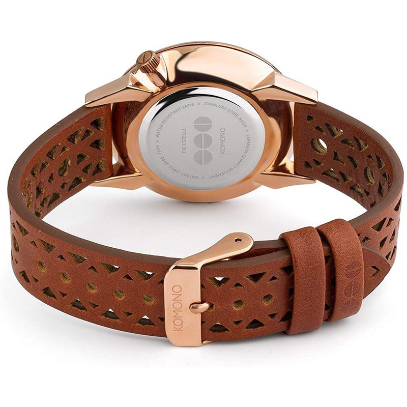 Brown leather dress watch-null